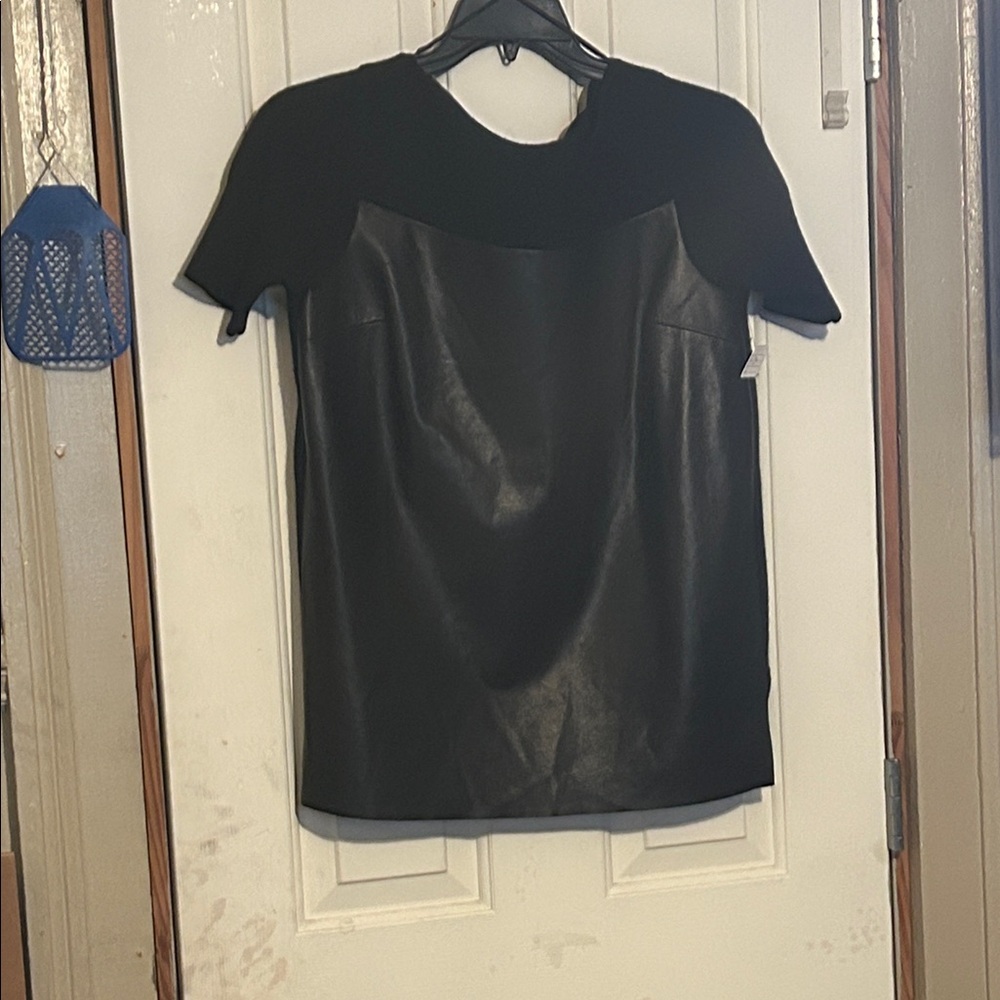 Robert Rodriguez Black Faux Leather Short Sleeve Top